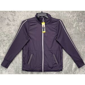 Tangerine Women's Active Stripe Jacket Size Medium Color Plum‎ Pockets Full Zip